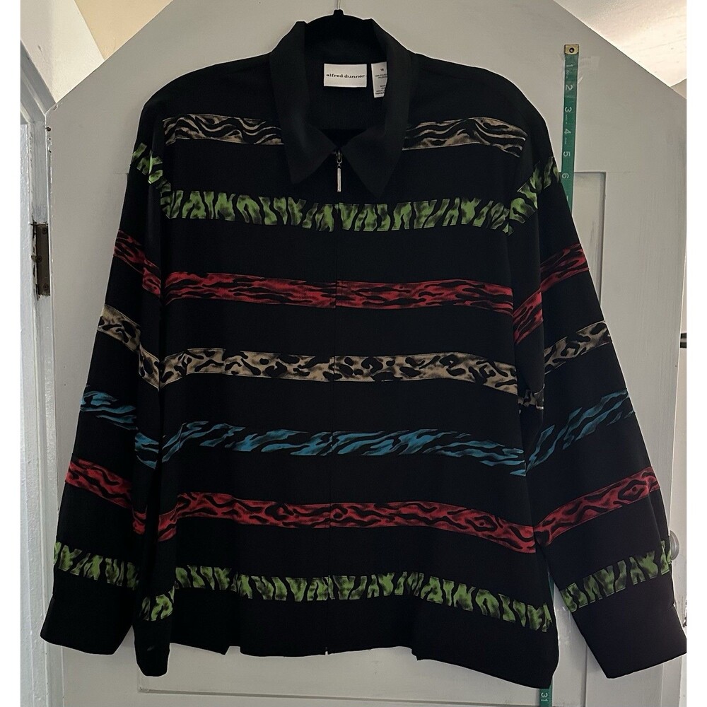 ALFRED DUNNER Long Sleeve Front Zip Lightweight Jacket Multi Color Stripes SZ 18